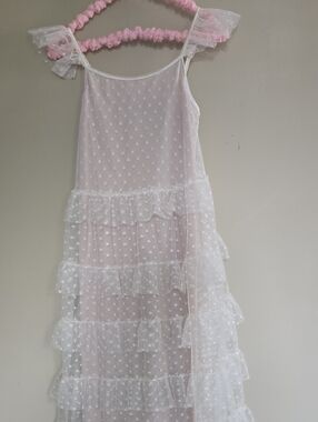 Zunie White Polka Dot Ruffle Tiered Dress for Kids